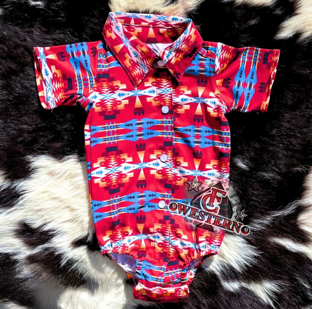 Red Aztec Pearl Snap (read description)