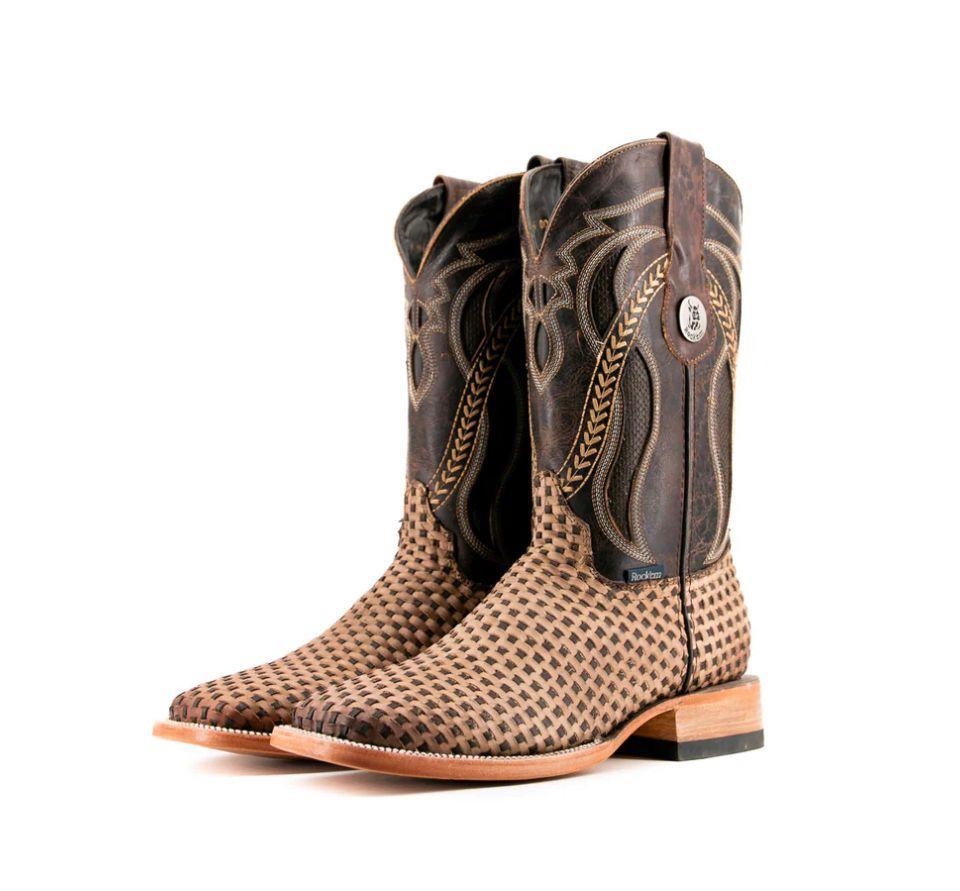 France Woven Square Toe Cowboy Boot - Tabaco Brown (READ FULL DESCRIPTION)