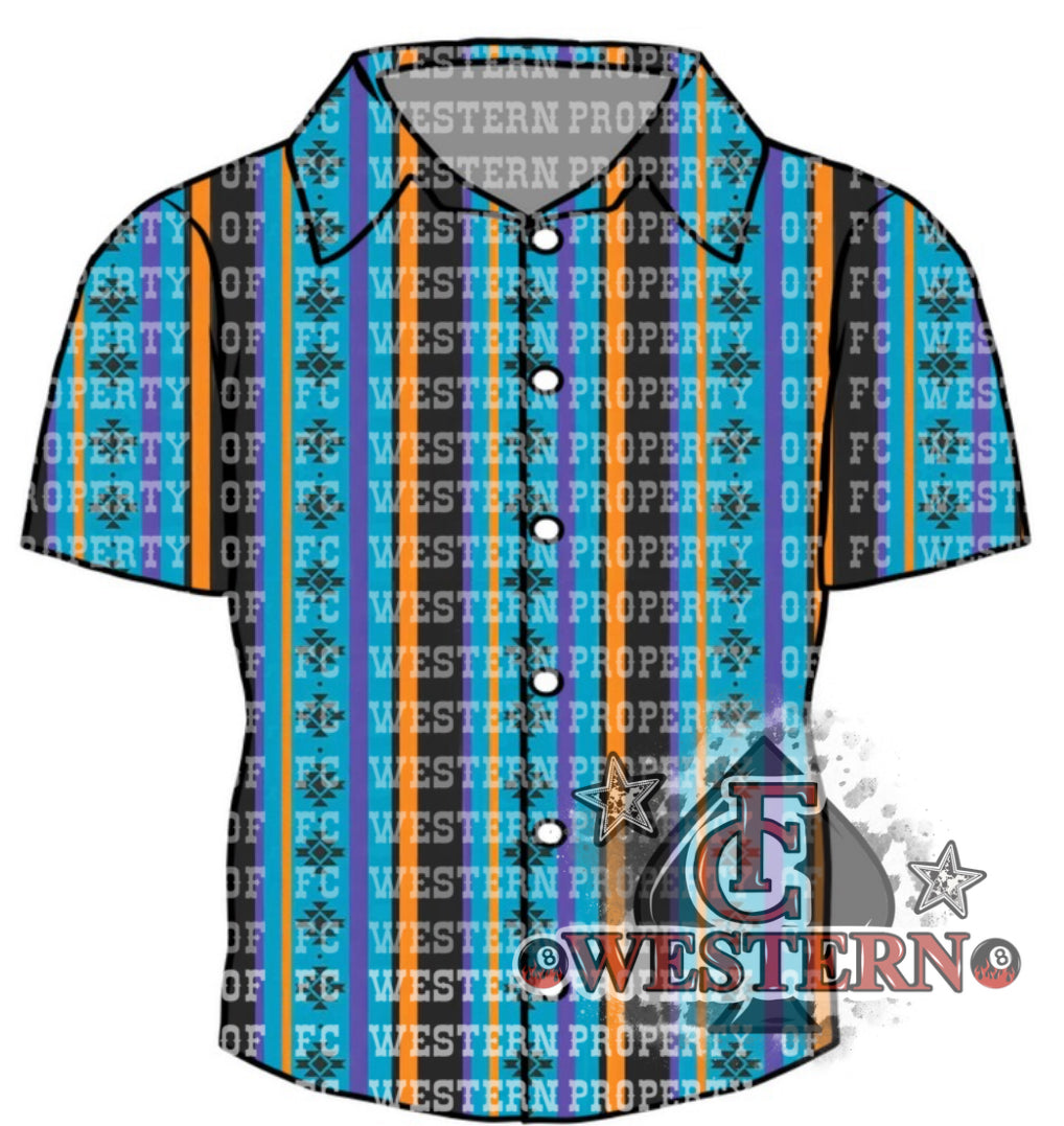 Blue 90s Aztec Pearl Snap (read description)