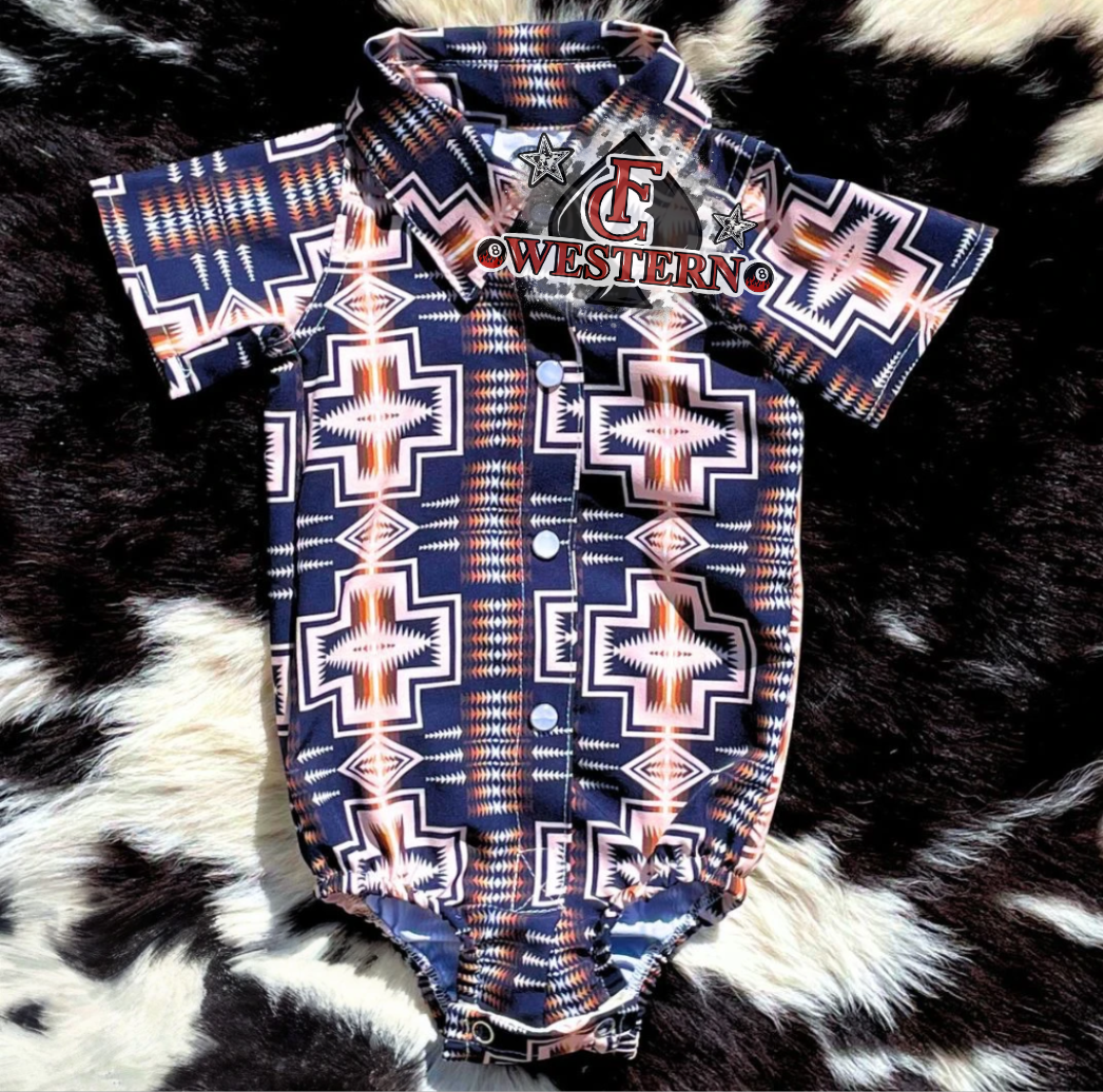 Navy Aztec Pearl Snap (read description)