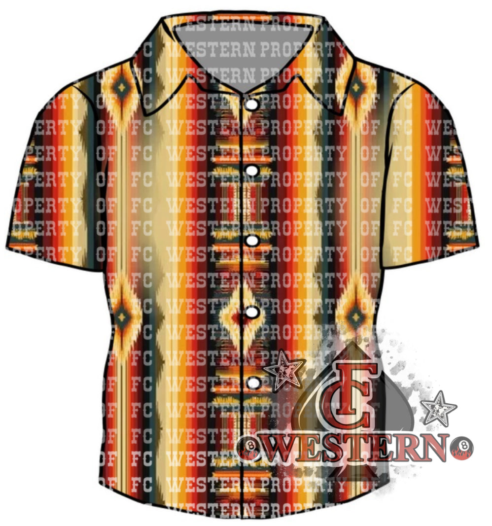 Red/Orange Aztec Pearl Snap (read description)