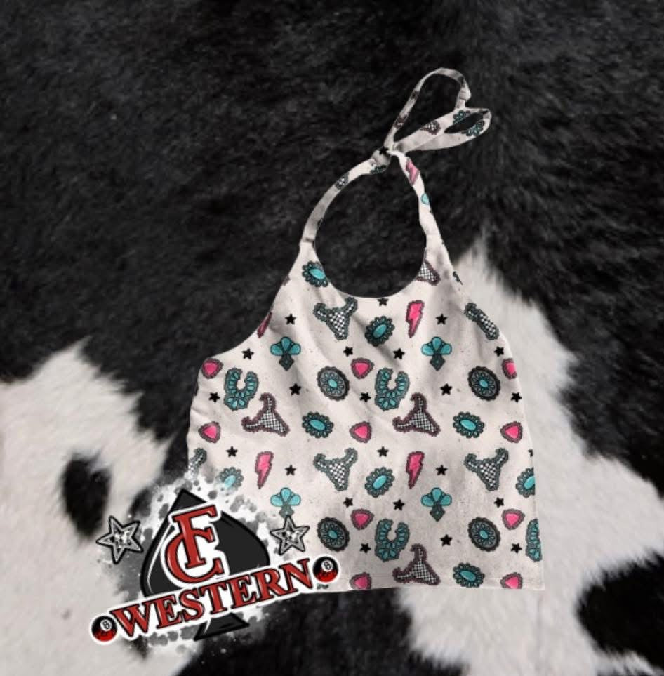 Cowgirls & Turquoise Halter Top *READ FULL DESCRIPTION*