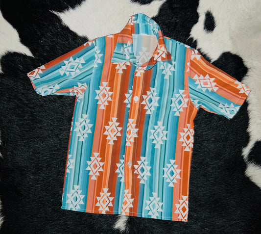 Teal/Orange/Brown Aztec Button Up *RTS*