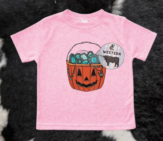 Turquoise Halloween Bucket Pink Tee