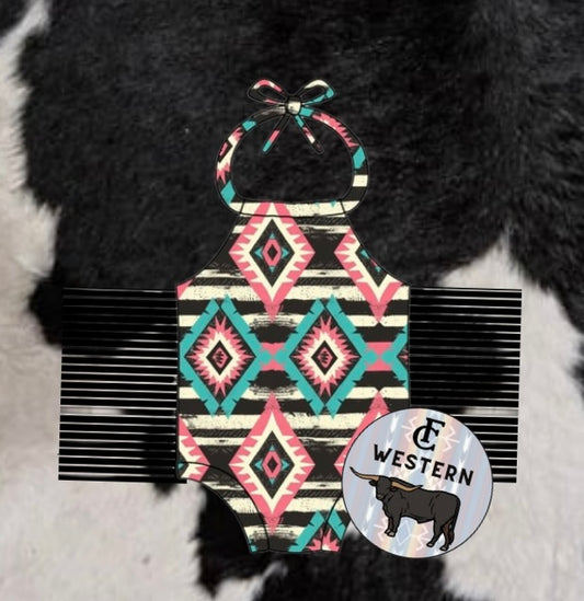 Pink/Black Aztec Romper/Halter Top (read description)