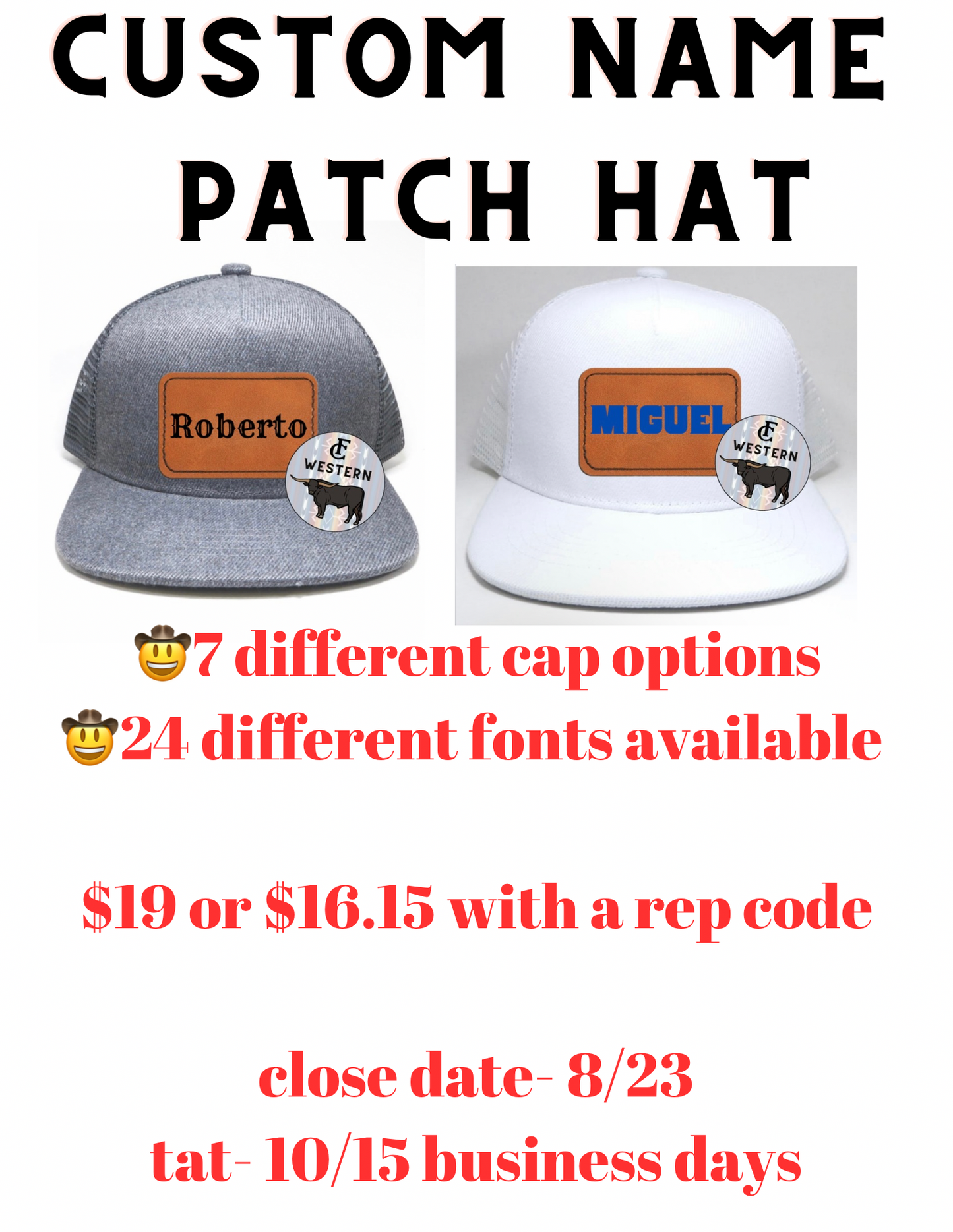 Custom Name Patch Hat (Read Full Description)