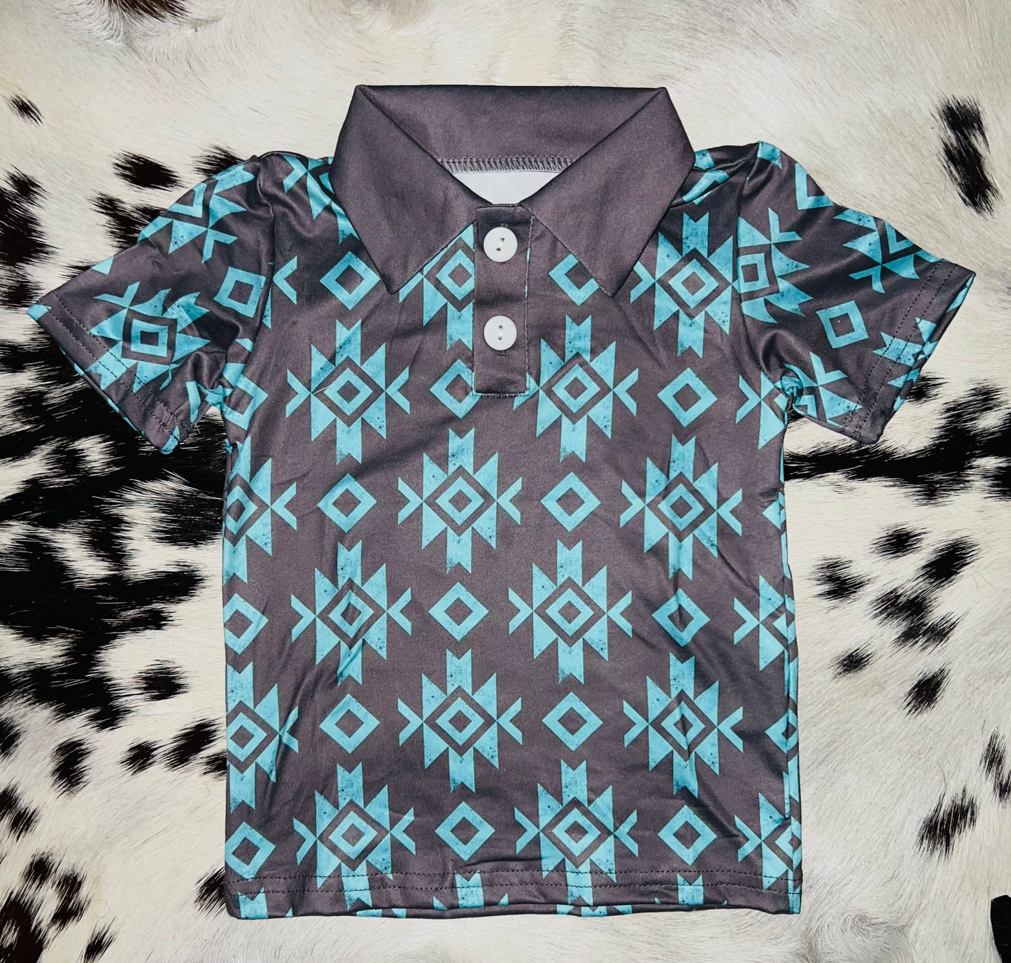 Turquoise/Black Aztec Polo *RTS*