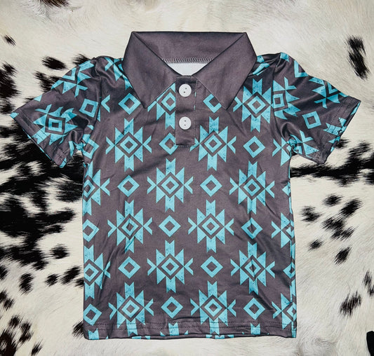 Turquoise/Black Aztec Polo *RTS*