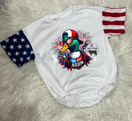 Red/White/Boom Duck Bubble Romper (Read full description)