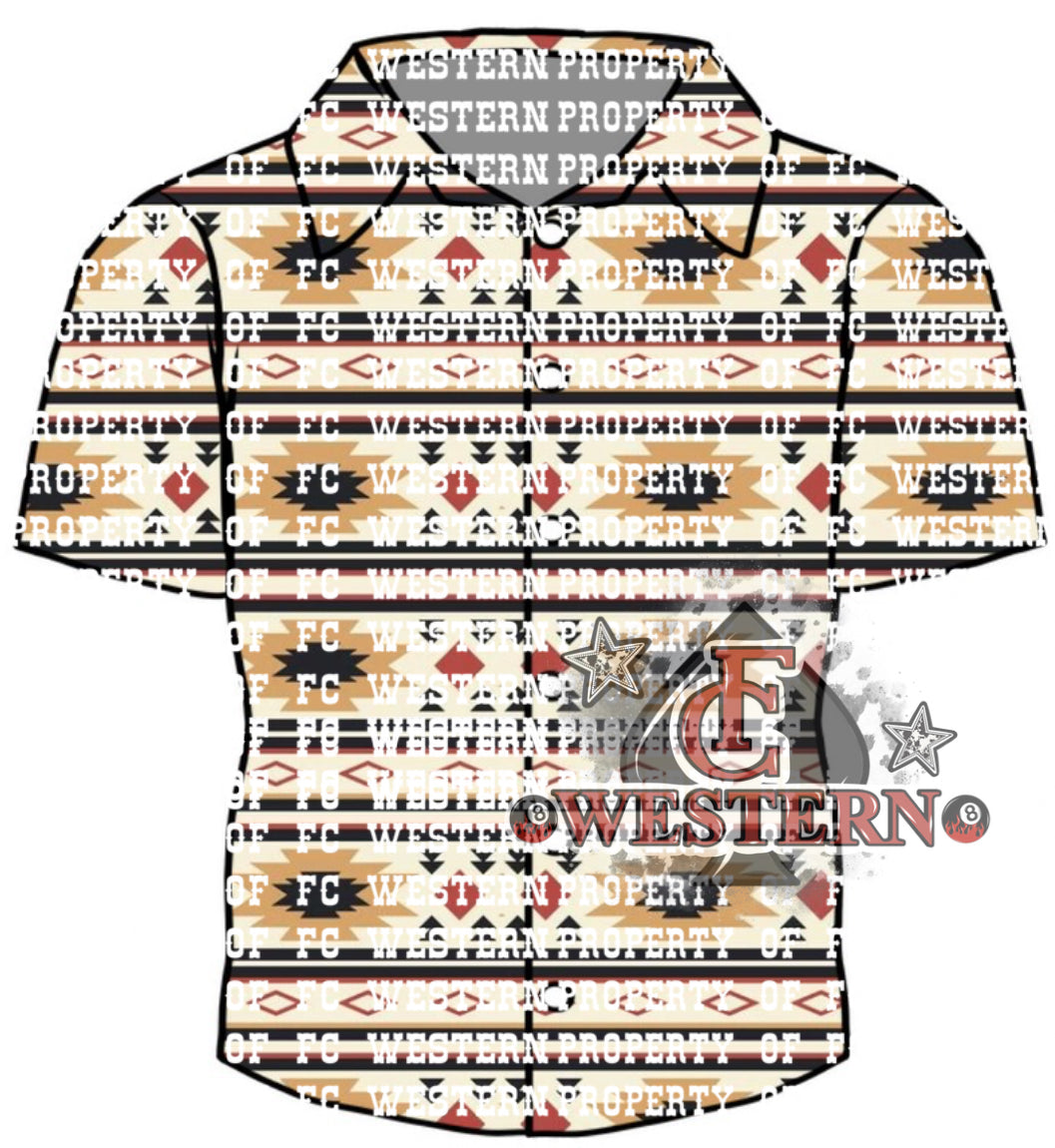 Tan/Yellow Aztec Pearl Snap (read description)