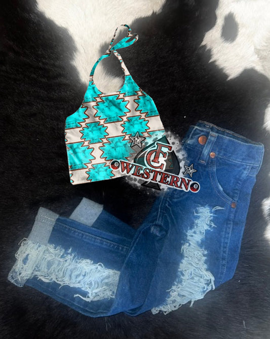 Blue Aztec Halter Top *READ FULL DESCRIPTION*