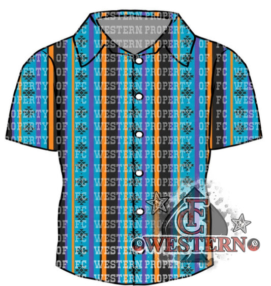 Blue 90s Aztec Pearl Snap (read description)