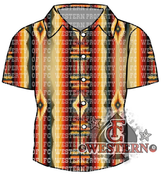 Red/Orange Aztec Pearl Snap (read description)