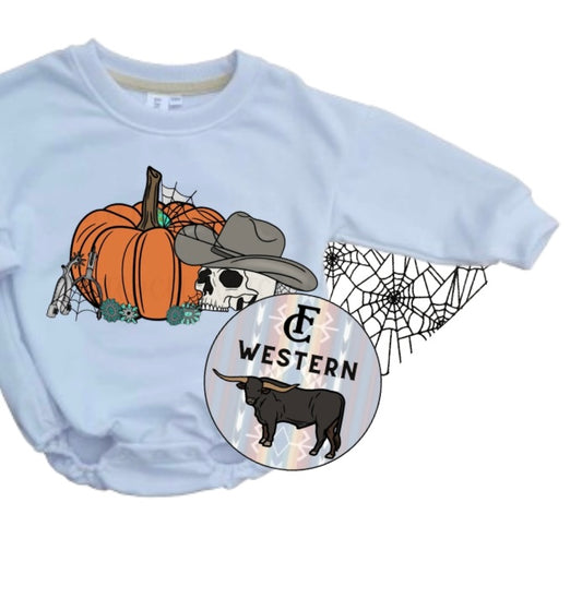 Cowboy Skull/Pumpkin Sweater Romper (Read Full Description)s