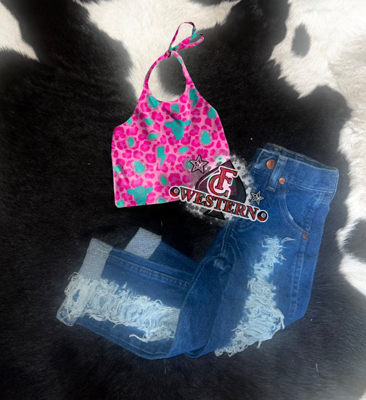 Cheetah Turquoise Stones Halter Top *READ FULL DESCRIPTION*