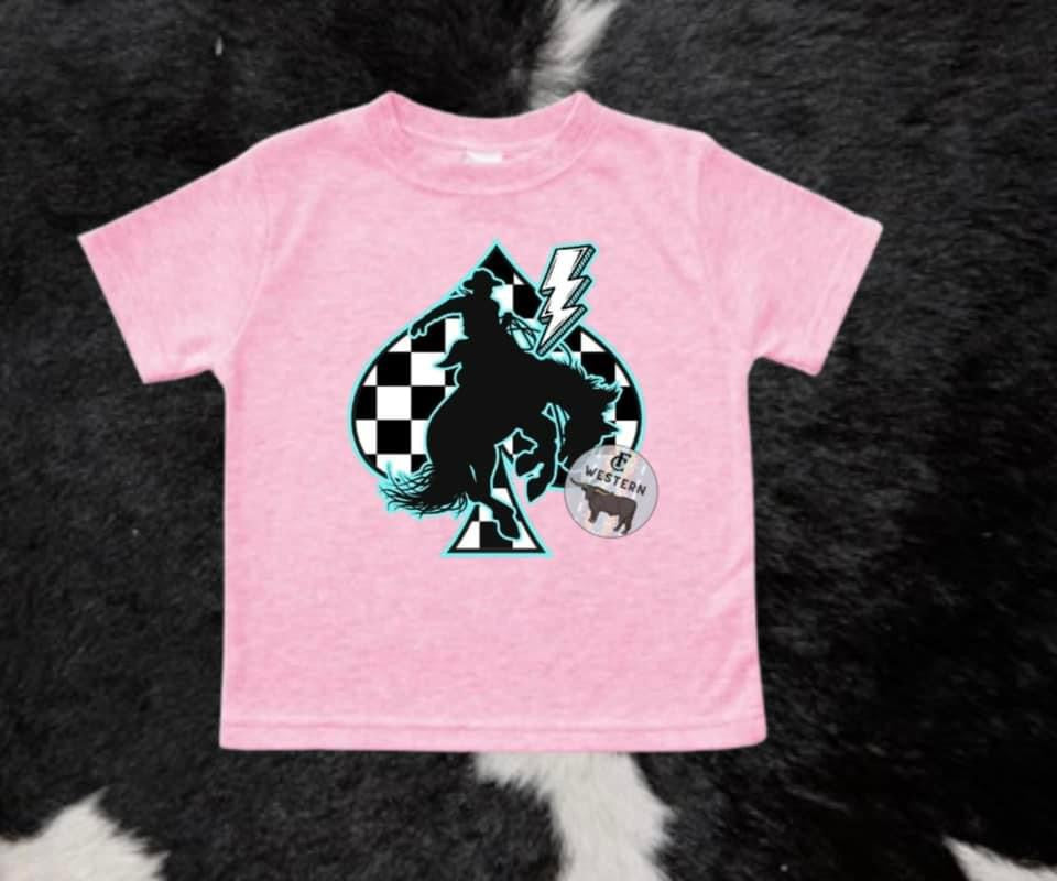 Checkered Bronc Pink Tee (Read Full Description)