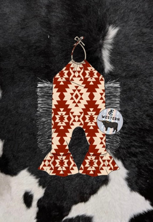 Red/Tan Aztec Halter Jumpsuit *Read full description*