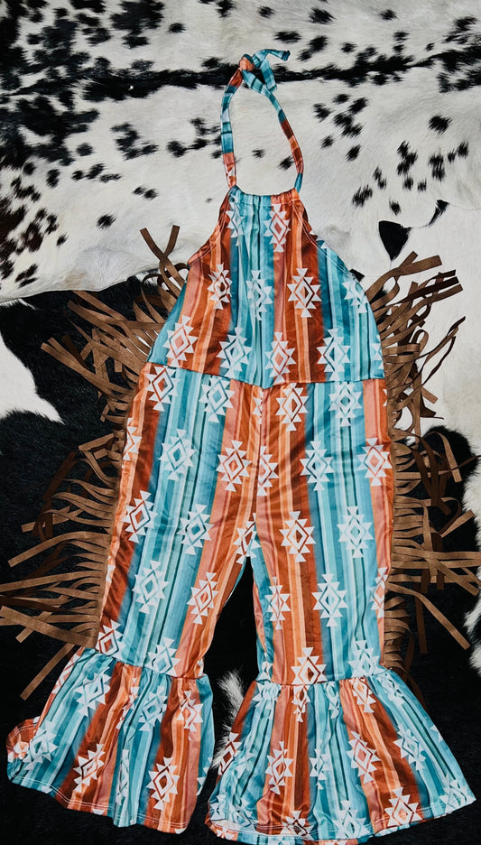 Teal/Orange/Brown Aztec Halter Jumpsuit *RTS*