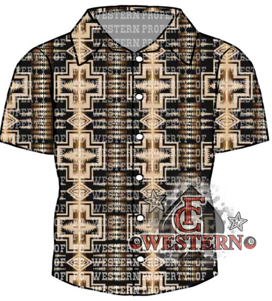 Black/Gold Aztec Pearl Snap (read description)