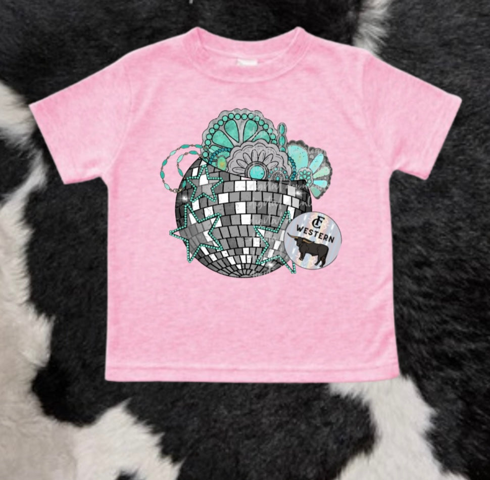 Turquoise Disco Cowgirl Tee (Read Full Description)