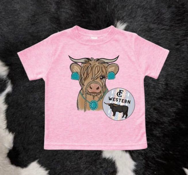 Turquoise Highland Cow Tee