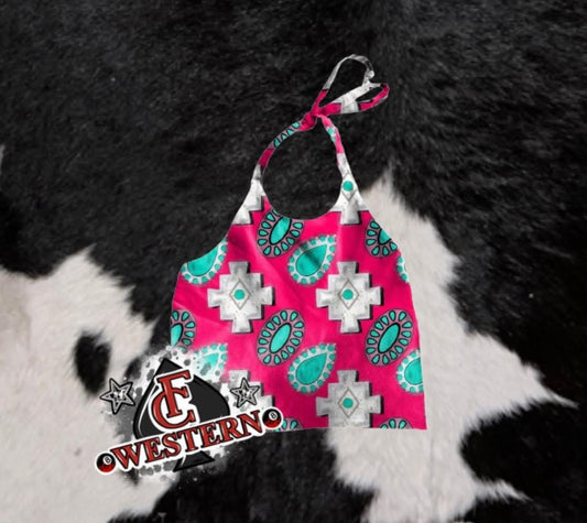 Pink & Turquoise Halter Top *READ FULL DESCRIPTION*