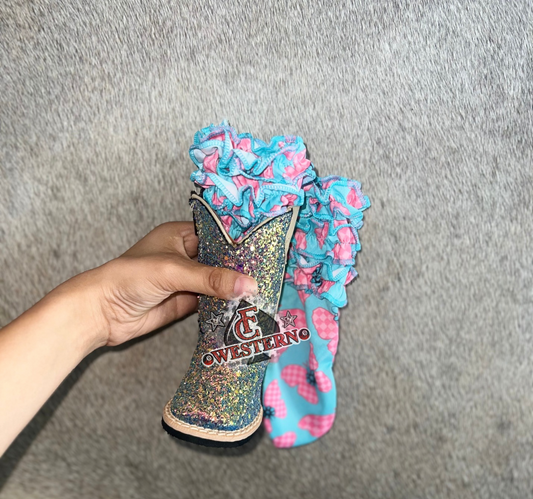 Butterfly Turquoise Ruffled Boot Socks *RTS*