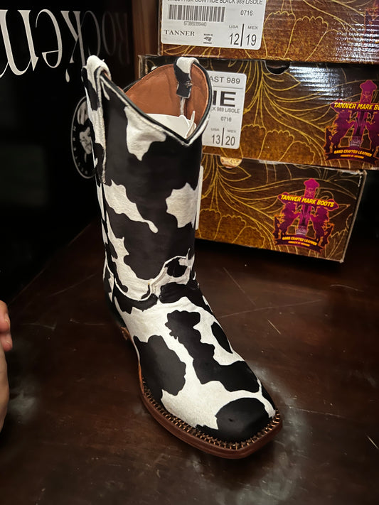 Black white cow boots