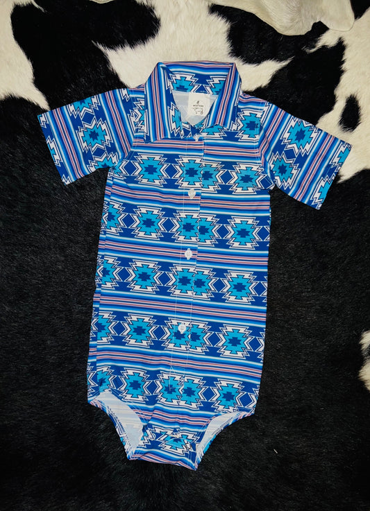 Blue Aztec Button Up *RTS*