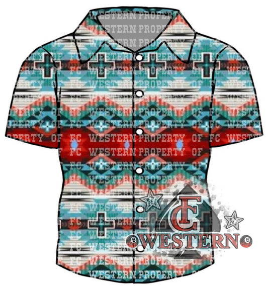 Summer Vibe Aztec Pearl Snap (read description)