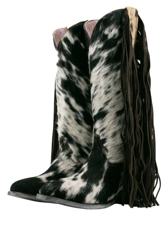 Womens tall fringe cowhide boots (read full description)