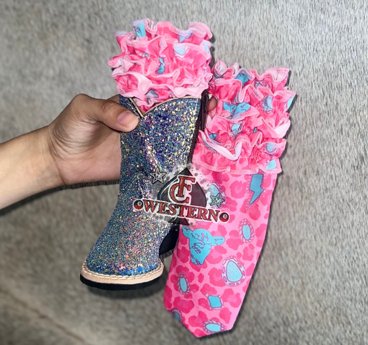 Cheetah Turquoise Stones Ruffled Boot Socks *RTS*