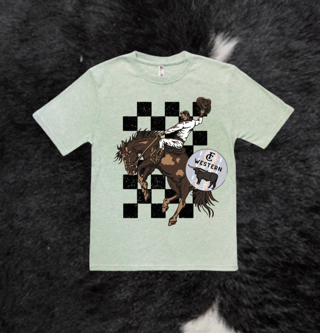 Checkered Bronc Cowboy Tee (Read Full Description)