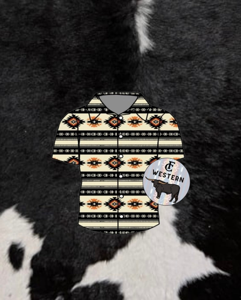 Black/Tan aztec Button Up (read description)