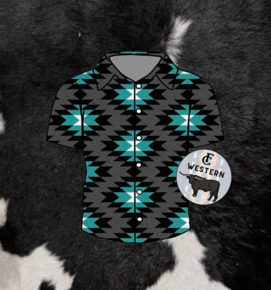 Blue/ Black aztec Button Up (read description)